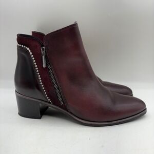 Unity in Diversity Burgundy Leather Studded Ankle Boots Womens Size 39 US 8-8.5